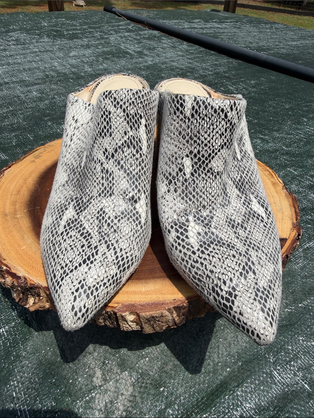 Marc Fisher Pointed Toe Snake-Print Women’s Mule - Gray